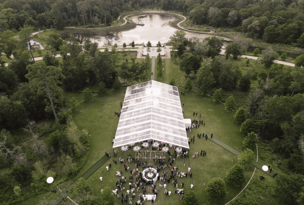 The Events Company created an elegant party space in the midst of Memorial Park for the Clay/Chapman wedding. (Photo by John Cain)
